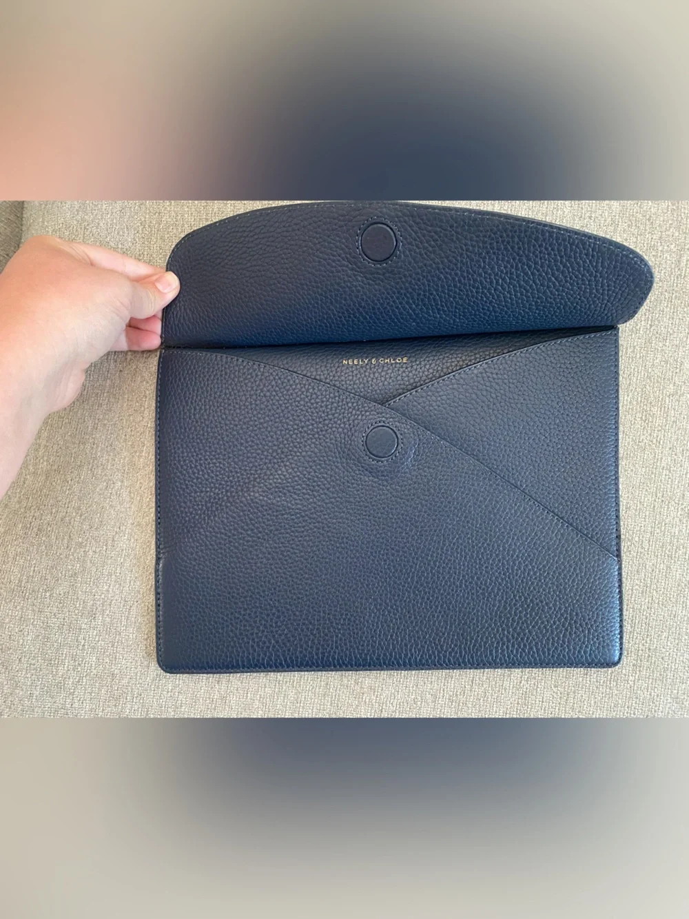 Classic Navy Leather Envelope Clutch - Women's Wristlet